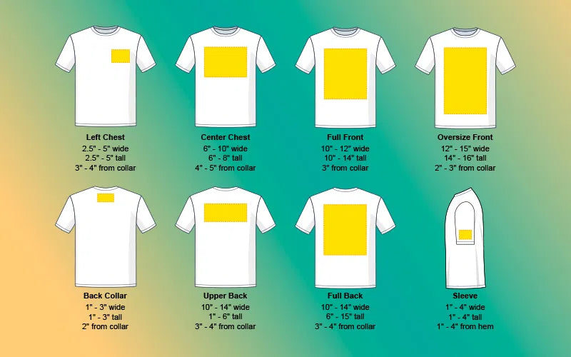 Transfer Placement T-shirt Design Size Chart Guide