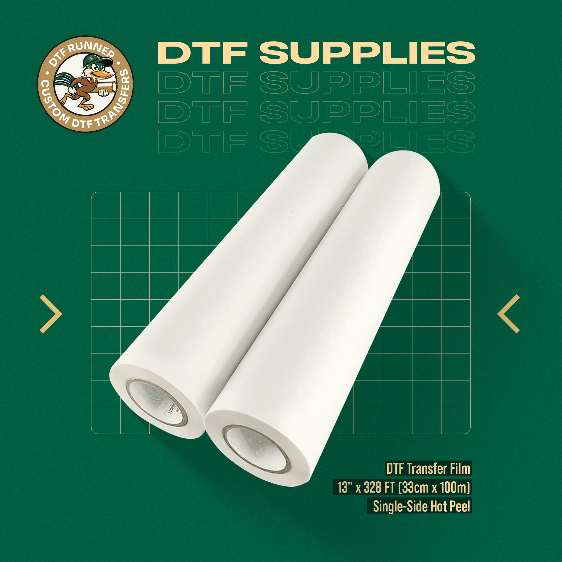 DTF RUNNER Transfer Film 13" x 328FT (33cm x 100m) Double-Side Hot Peel