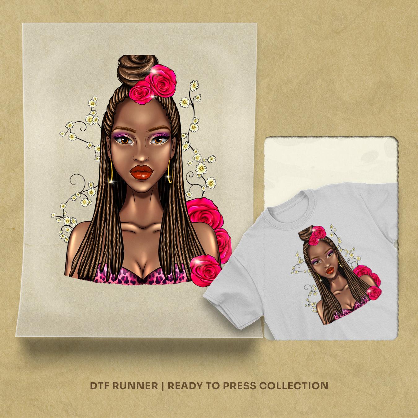 Valentines Day Afro Woman With Roses direct to film transfer