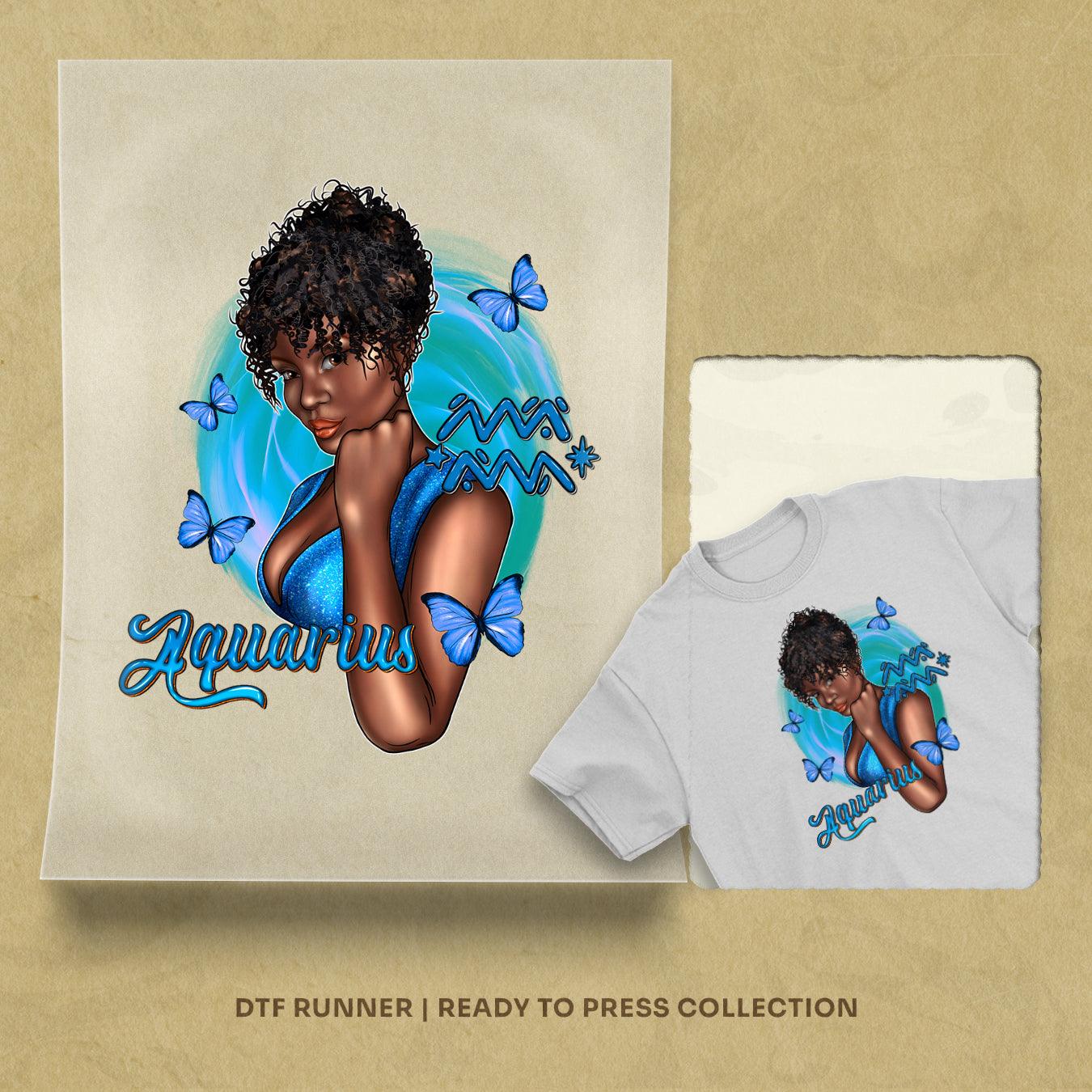 Zodiac Aquarius Afro Woman  dtf transfer sheets