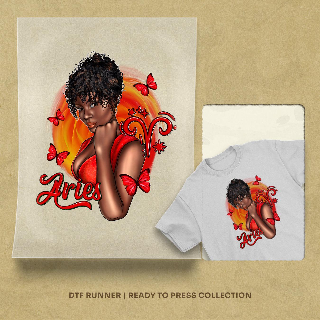 Zodiac Aries Afro Woman  direct to film transfers