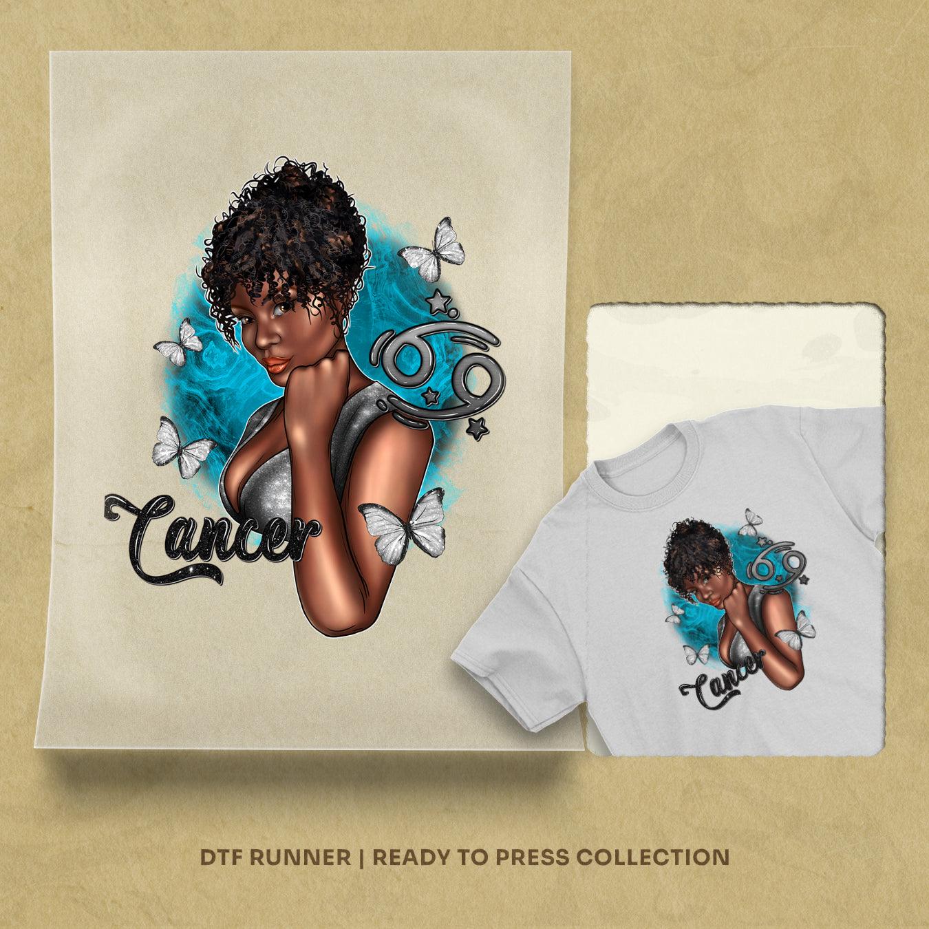 Zodiac Cancer Afro Woman  dtf heat transfer