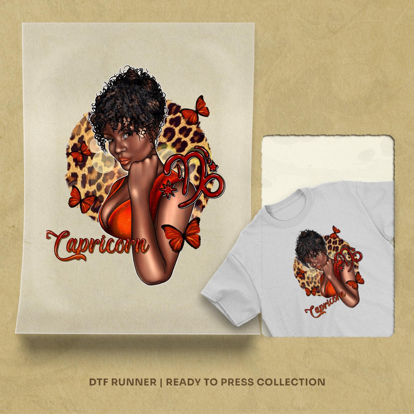 Zodiac Capricorn Afro Woman  dtf heat transfers