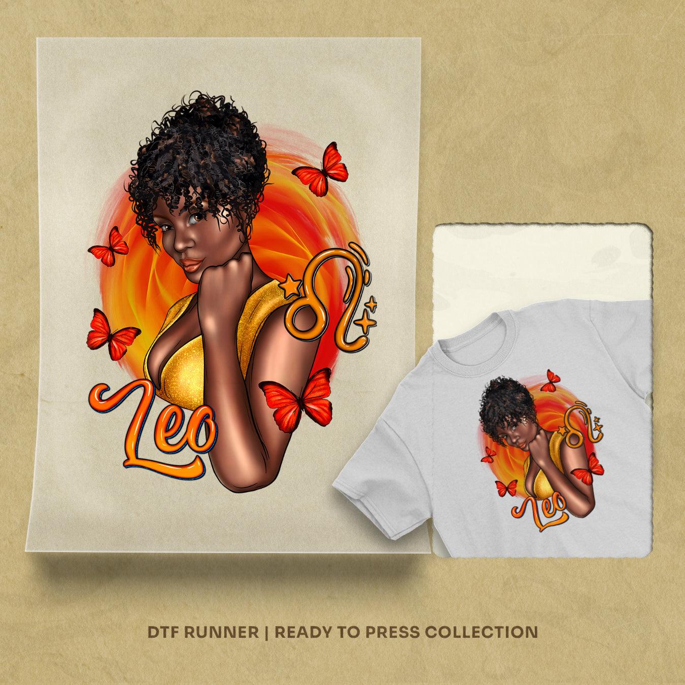 Zodiac Leo Afro Woman  dtf transfer prints
