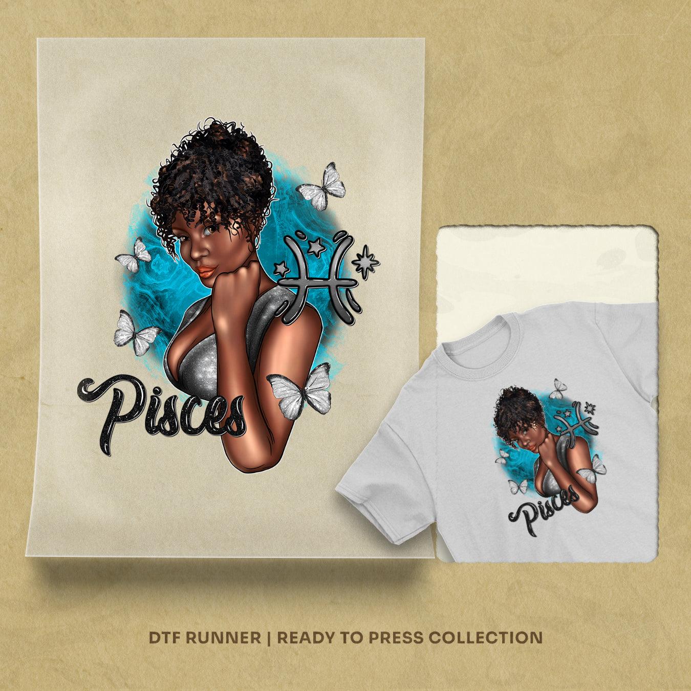 Zodiac Pisces Afro Woman  dtf shirt transfers