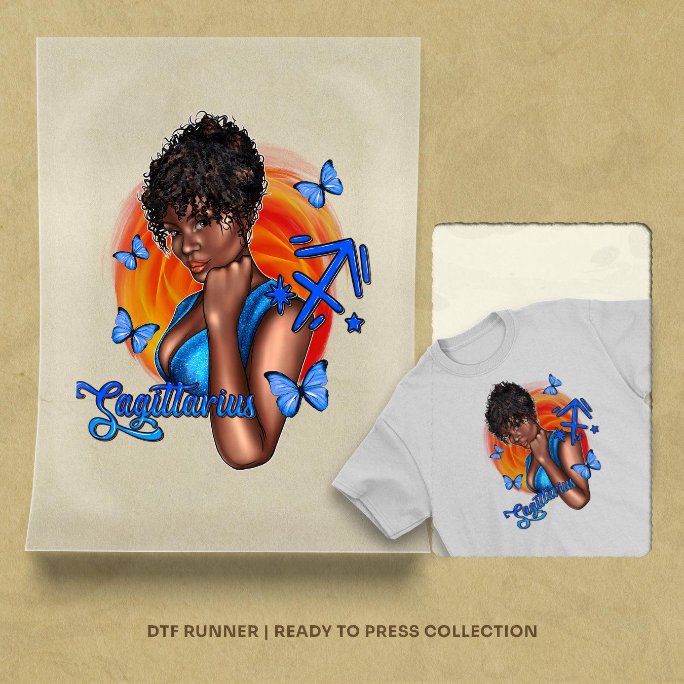 Zodiac Sagittarius Afro Woman  dtf transfer images